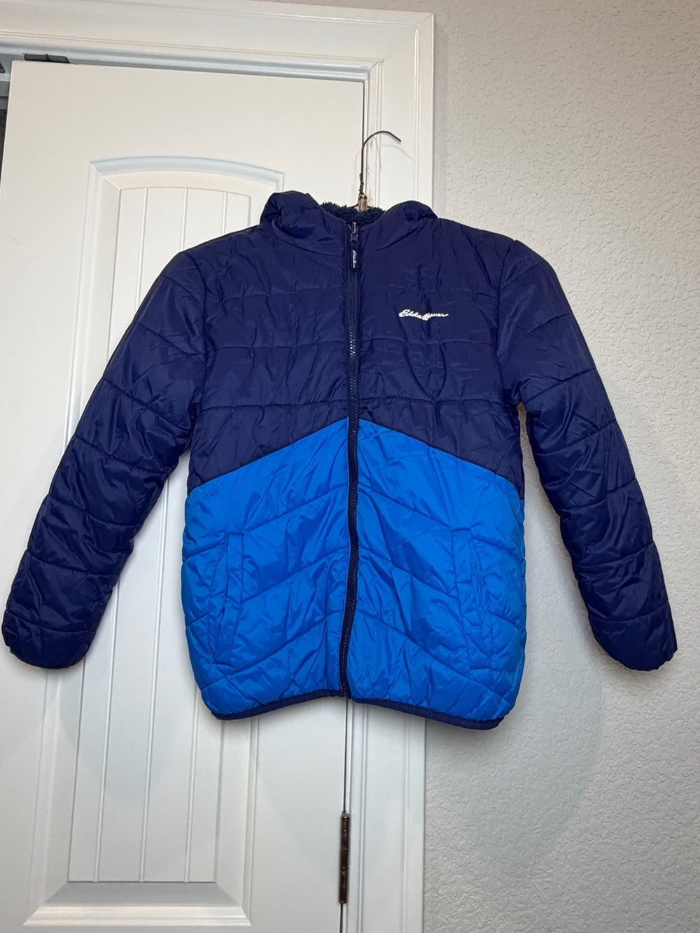 Eddie Bauer Kids Navy & Royal Blue Colorblock Puffer Jacket REVERSIBLE